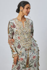 Mehuish Ochre Forest Whisper  Embroidered Yoke Kaftan