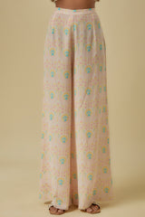 Stone Flower Butta Crepe Embroidered Yoke Kurta With Palazzo And Line Chiffon Dupatta.