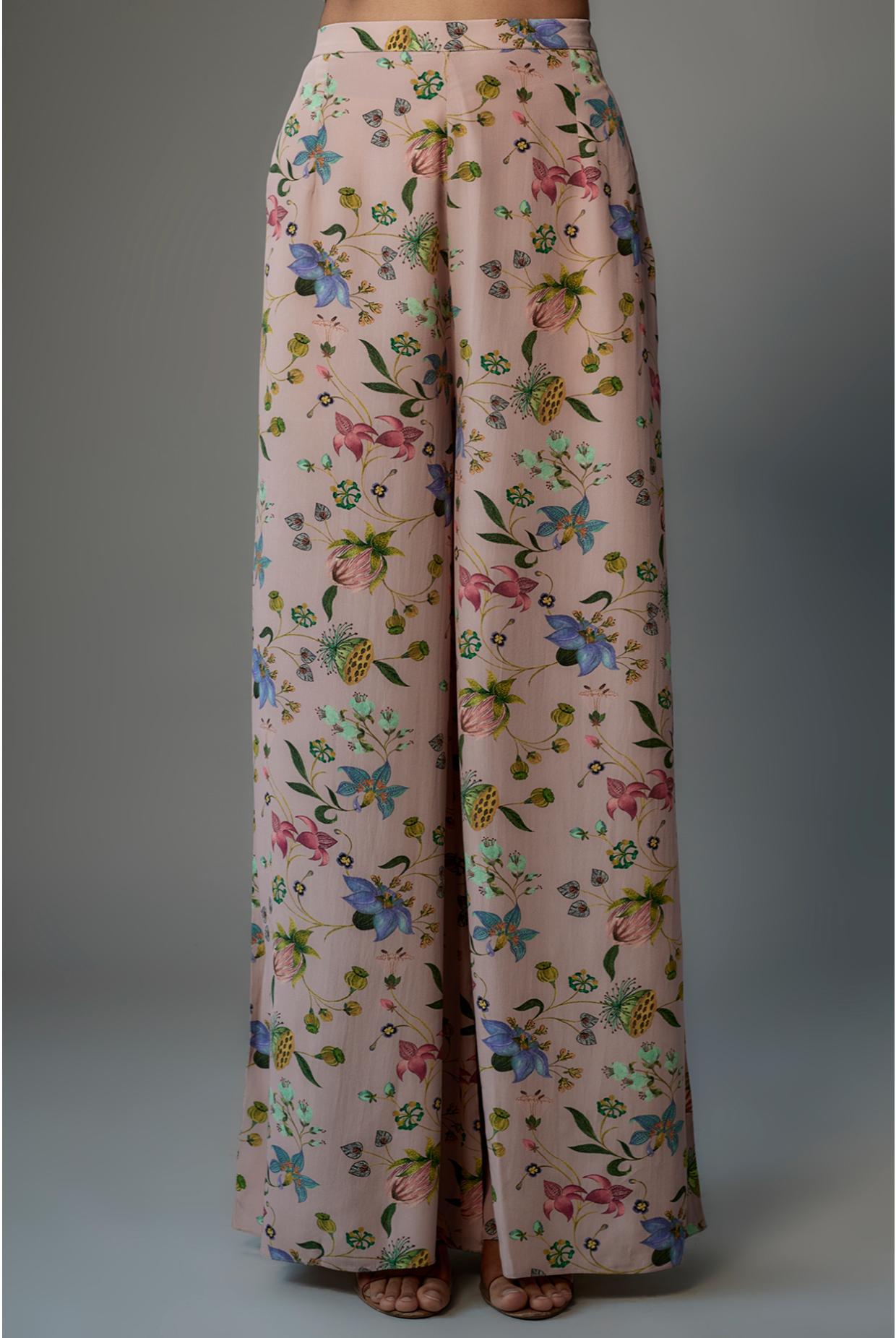 Rose pink nargis print crepe  kurta with palazzo dupatta