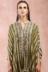 OLIVE EMBROIDERED HIGH LOW KAFTAN WITH JOGGER PANT