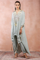 POWDER BLUE EMBROIDERED HIGH LOW KURTA WITH JOGGER PANT
