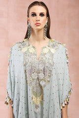POWDER BLUE EMBROIDERED HIGH LOW KURTA WITH JOGGER PANT