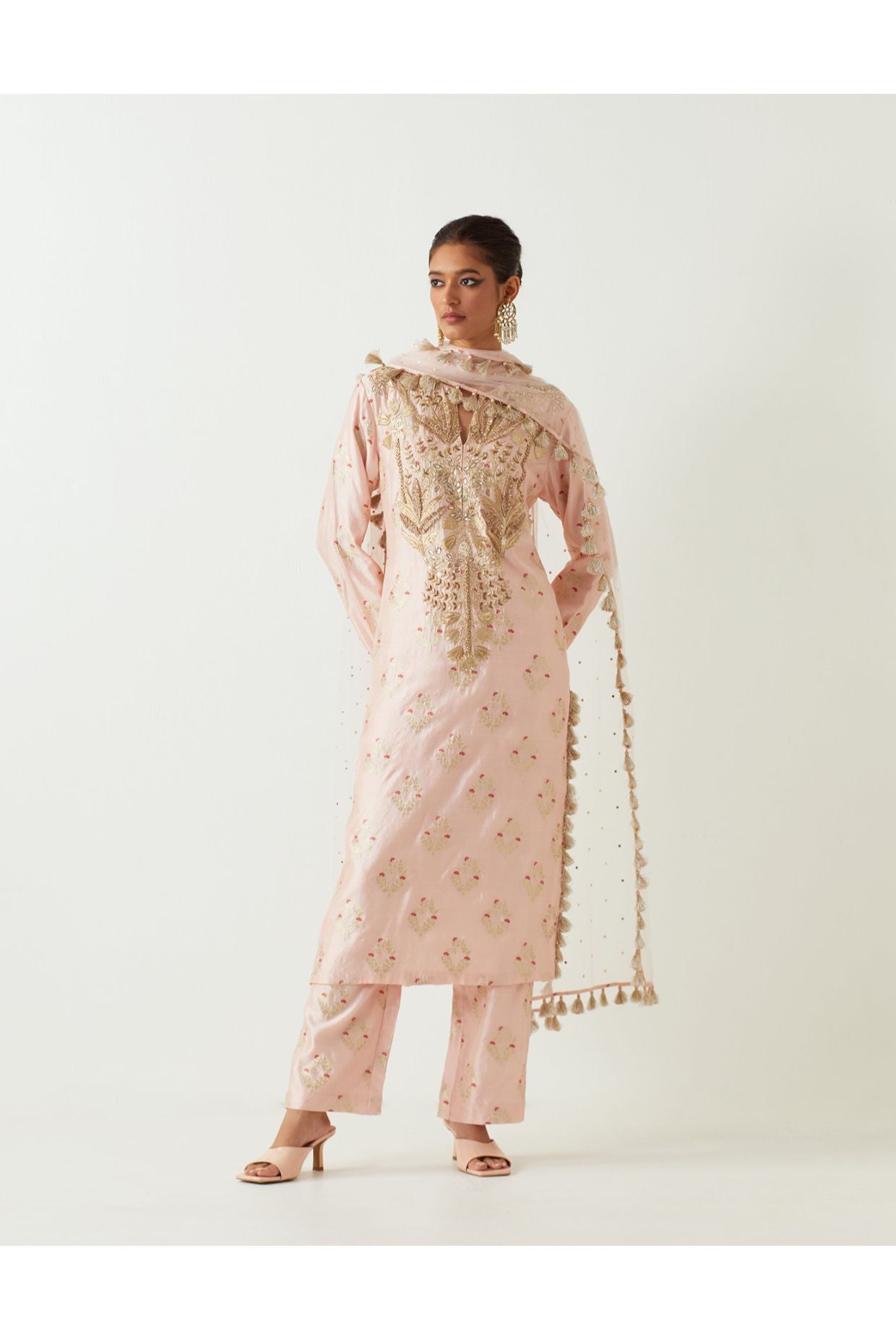 ROSE PINK EMBROIDRED YOKE KURTA AND PANT WITH DUPATTA