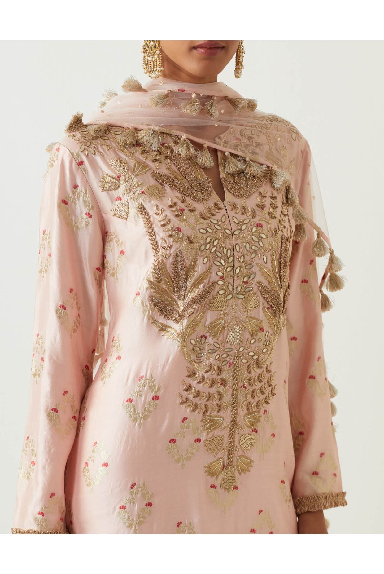 ROSE PINK EMBROIDRED YOKE KURTA AND PANT WITH DUPATTA