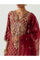 MAROON EMBROIDERED KURTA WITH PANT AND EMBROIDERED DUPATTA