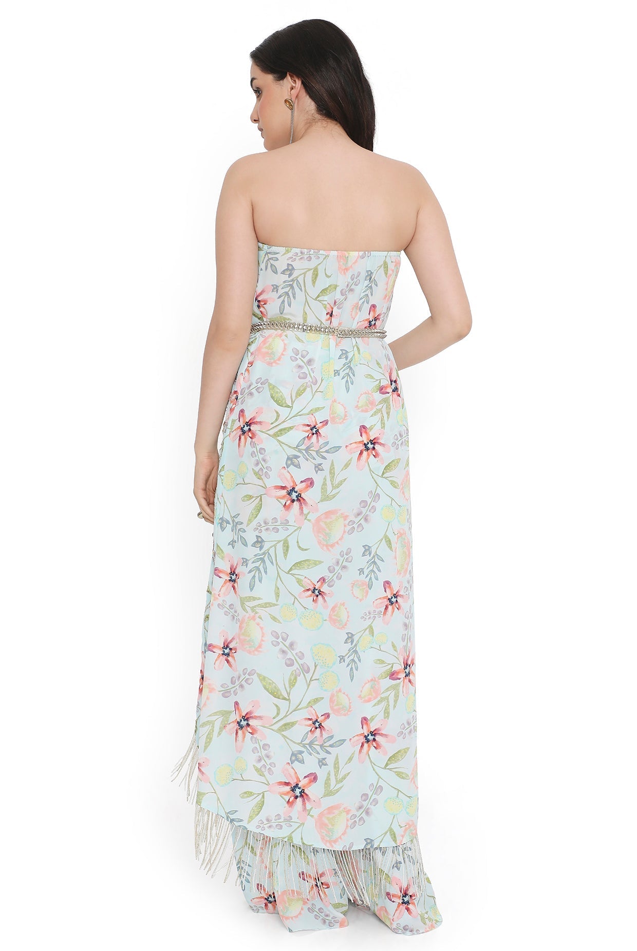Lavender Embroidered Tube Kurta With Leather Embroidered Belt And Printed Palazzo