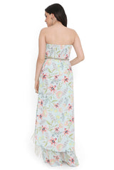 Lavender Embroidered Tube Kurta With Leather Embroidered Belt And Printed Palazzo