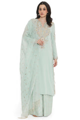 Powder Blue Embroidered Kurta With Pant And Dupatta