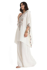 Ivory Embroidered Crepe Kaftan With Crepe Palazzo