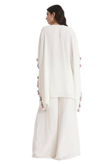 Ivory Embroidered Crepe Kaftan With Crepe Palazzo
