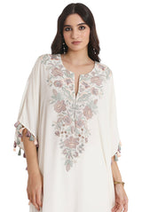 Ivory Embroidered Crepe Kaftan With Crepe Palazzo