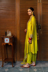 Ruksaan Olive Green Embroidred Yoke Kurta And Pant With Embroidred Dupatta