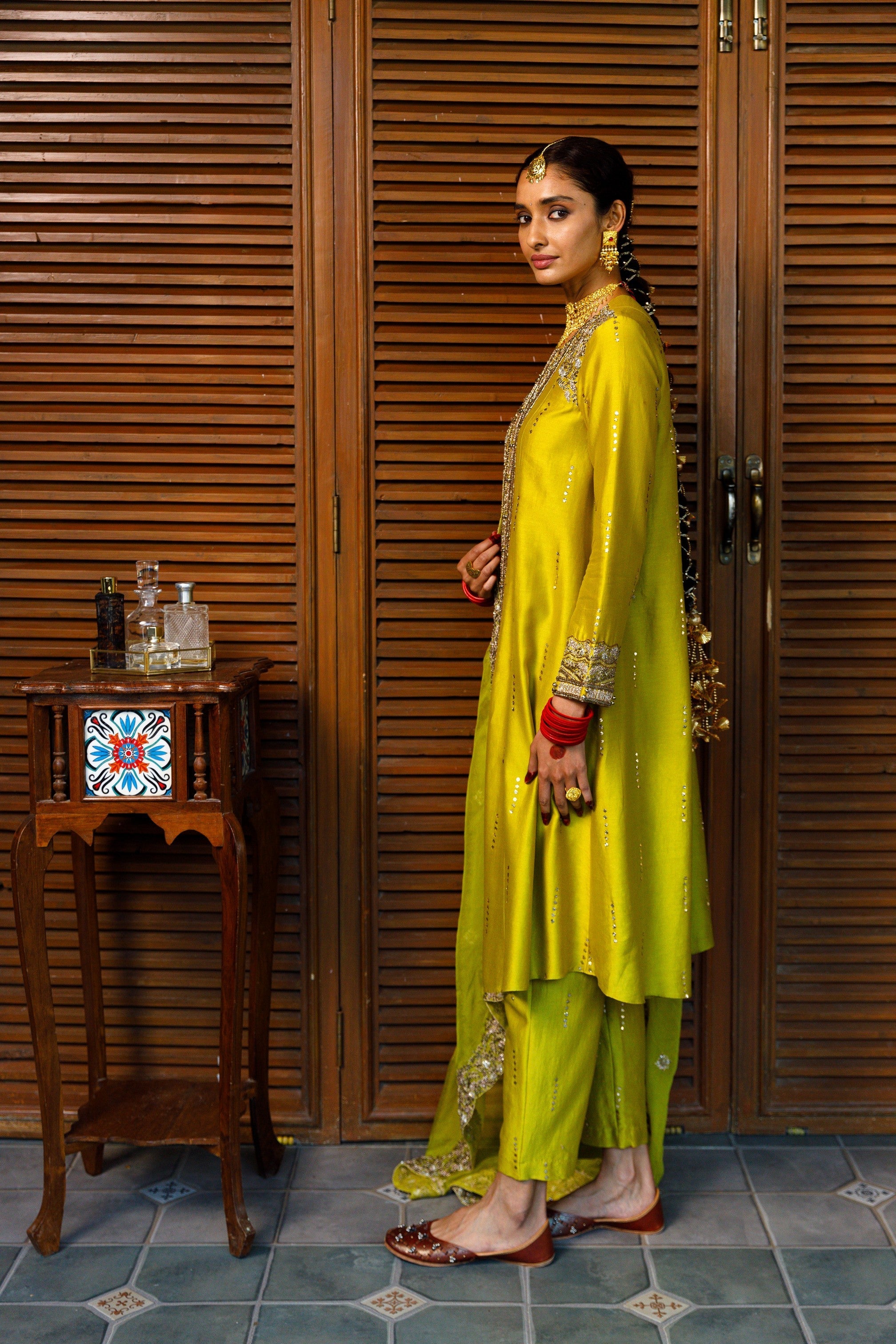 Ruksaan Olive Green Embroidred Yoke Kurta And Pant With Embroidred Dupatta