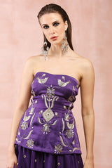 PURPLE EMBROIDERED TUBE BACKLESS KURTA WITH SHARARA AND DUPATTA