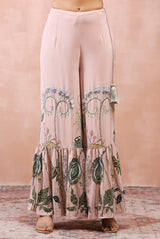 Rose pink niloufar print embroidered kurta with sharara and dupatta
