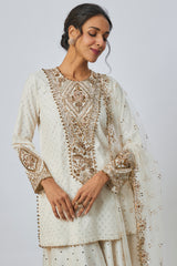 Off White Embroidered Kurta And Sharara With Embroidered Dupatta