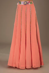 Coral Embroidered Back Tie-Up Choli With Lehenga And Dupatta