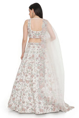 Ivory Embroidered Choli With Lehenga And Dupatta