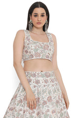 Ivory Embroidered Choli With Lehenga And Dupatta