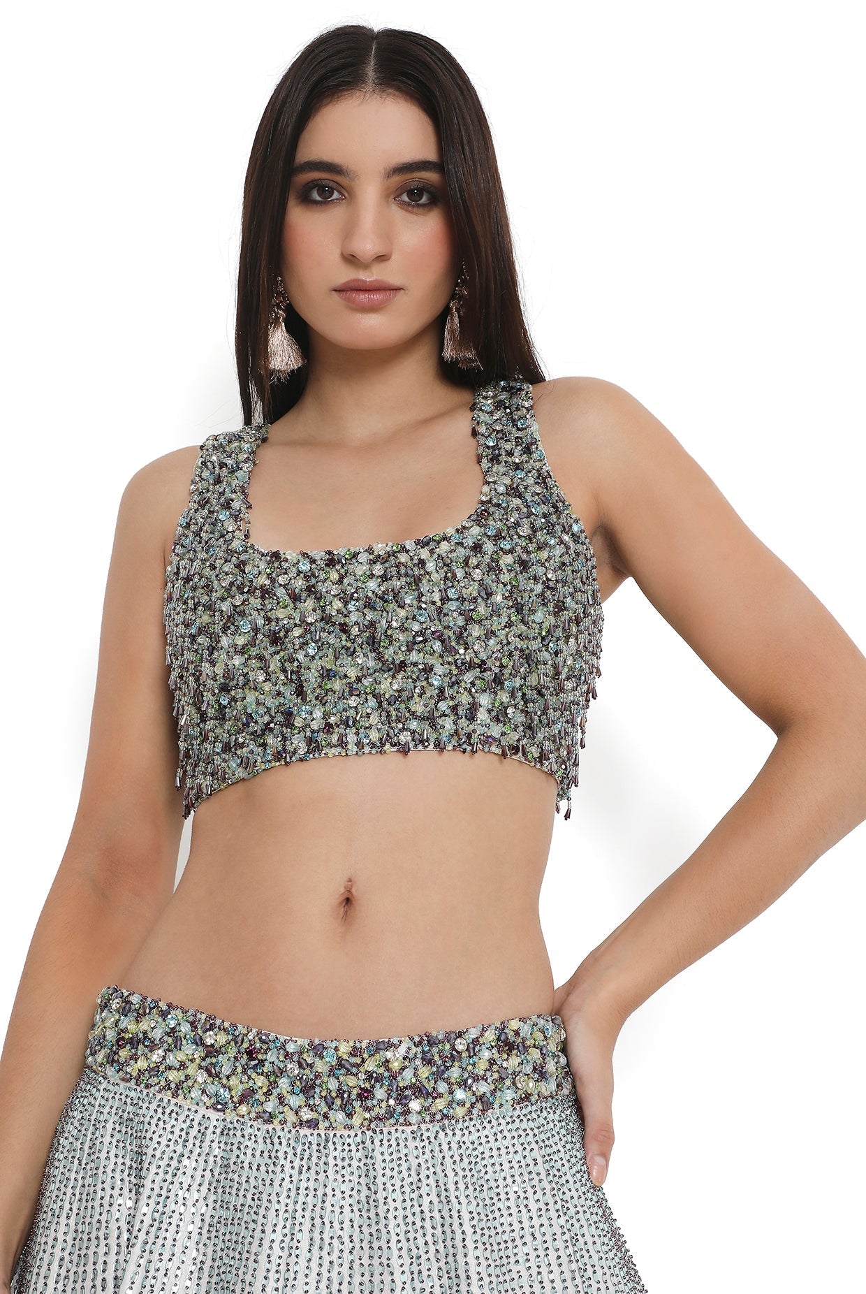 Ivory Embroidered Choli And Embroidered Lehenga With Dupatta