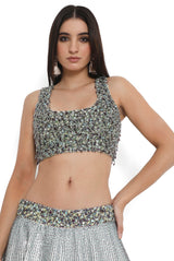 Ivory Embroidered Choli And Embroidered Lehenga With Dupatta