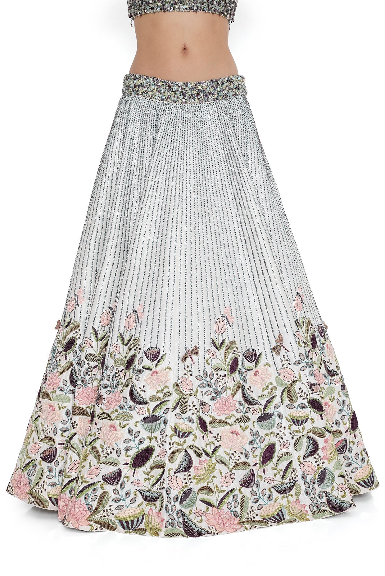 Ivory Embroidered Choli And Embroidered Lehenga With Dupatta