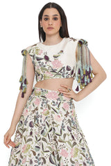 Ivory Embroidered Choli And Embroidered Lehenga With Dupatta