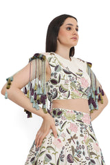 Ivory Embroidered Choli And Embroidered Lehenga With Dupatta