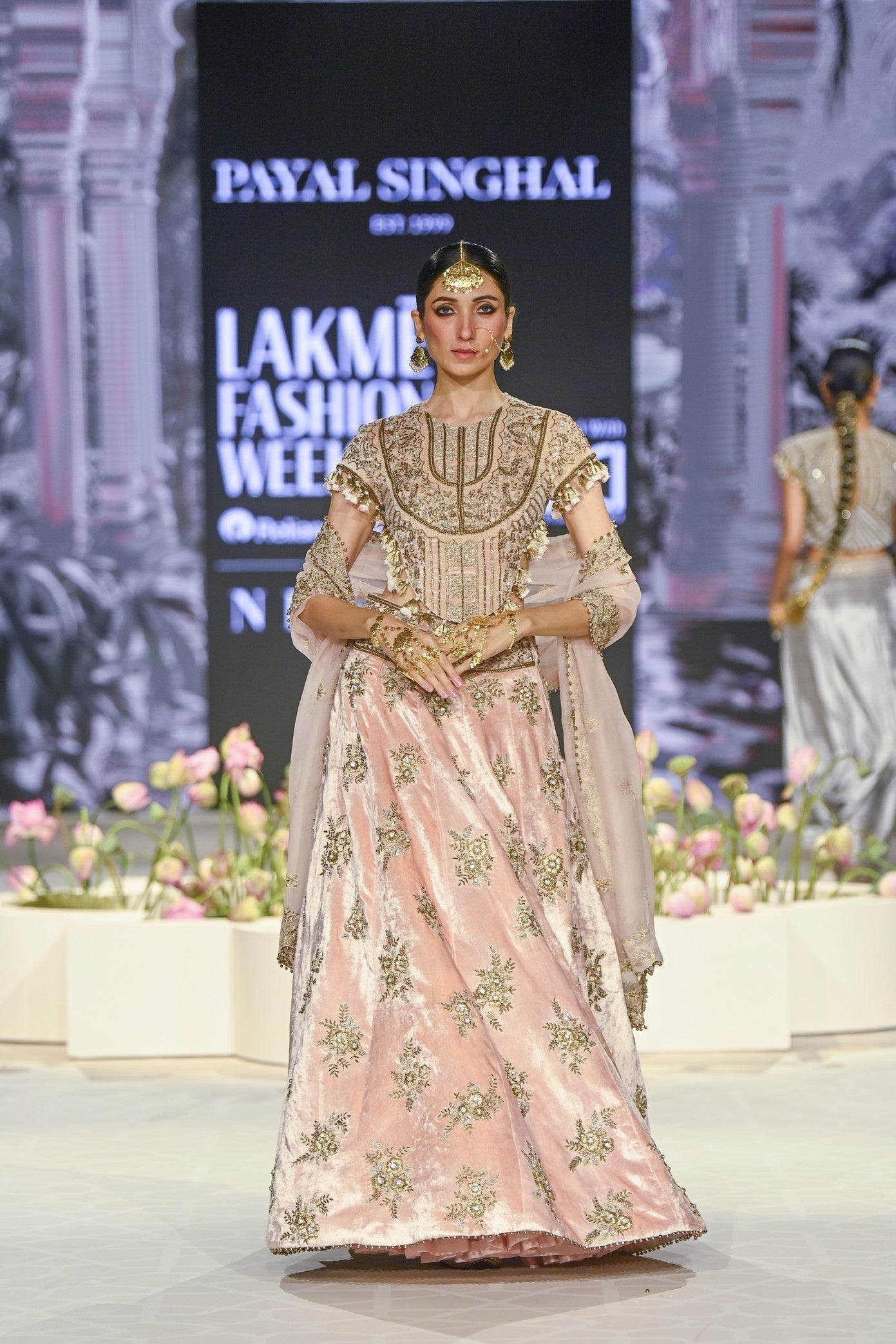 Faizah Blush Pink Embroidered Back Tie-Up Choli With Lehenga And Embroidered Dupatta