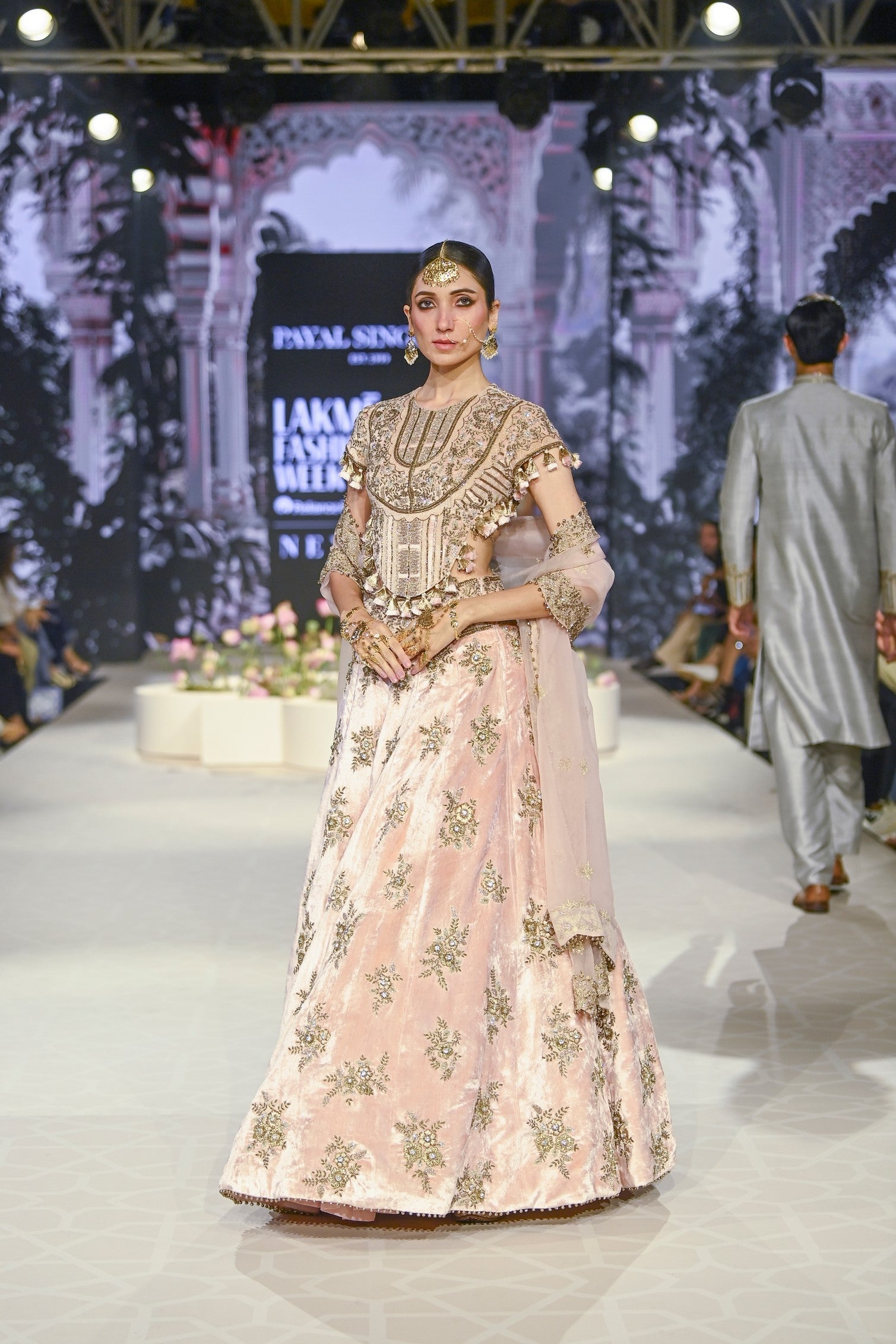 Faizah Blush Pink Embroidered Back Tie-Up Choli With Lehenga And Embroidered Dupatta