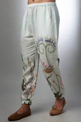 White Printed Linen Bomber Kurta With Jogger Pant