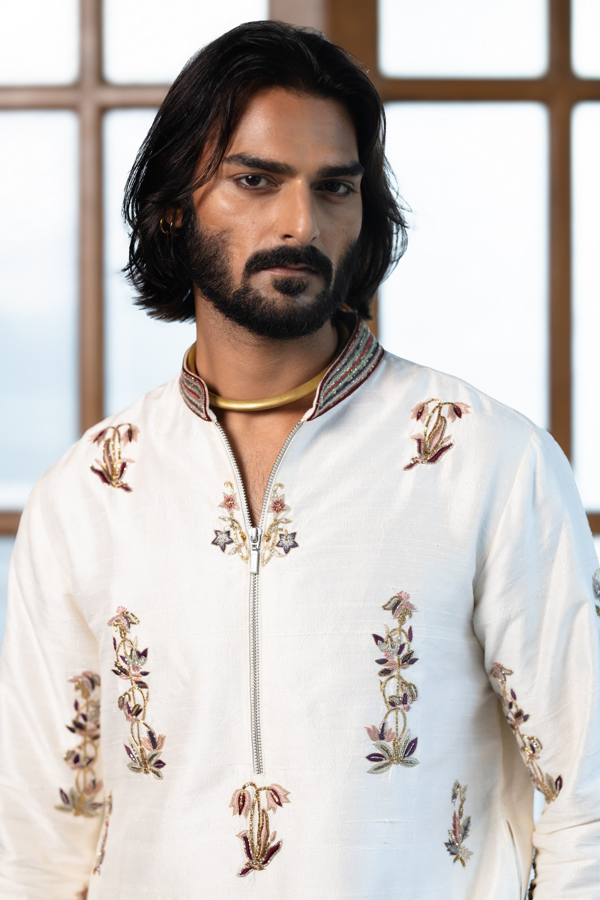 Off White Embroidered Kurta With Pant