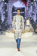 Blue Embroidered Forest Whisper Printed Bandi And Printed Kurta With Churidar
