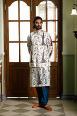 Blue Embroidered Forest Whisper Printed Bandi And Printed Kurta With Churidar