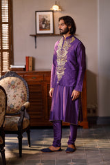 Purple Embroidered Bandi With Kurta And Churidar