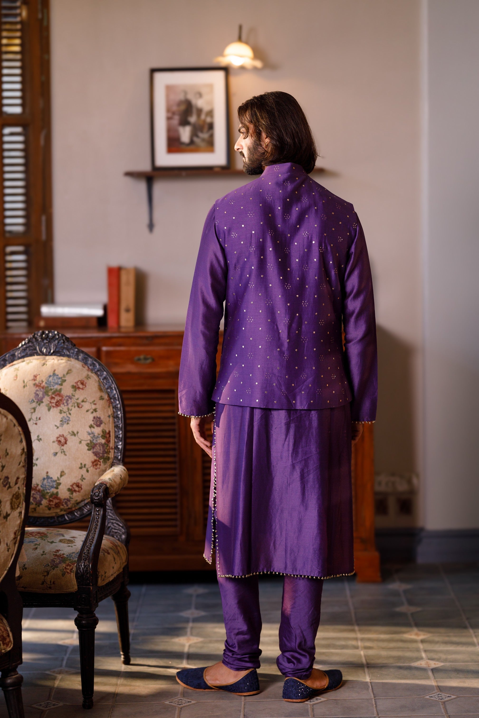 Purple Embroidered Bandi With Kurta And Churidar