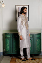 Grey Embroidered Sherwani With Pant