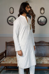 Off White Pocket Embroidered Kurta With Pant