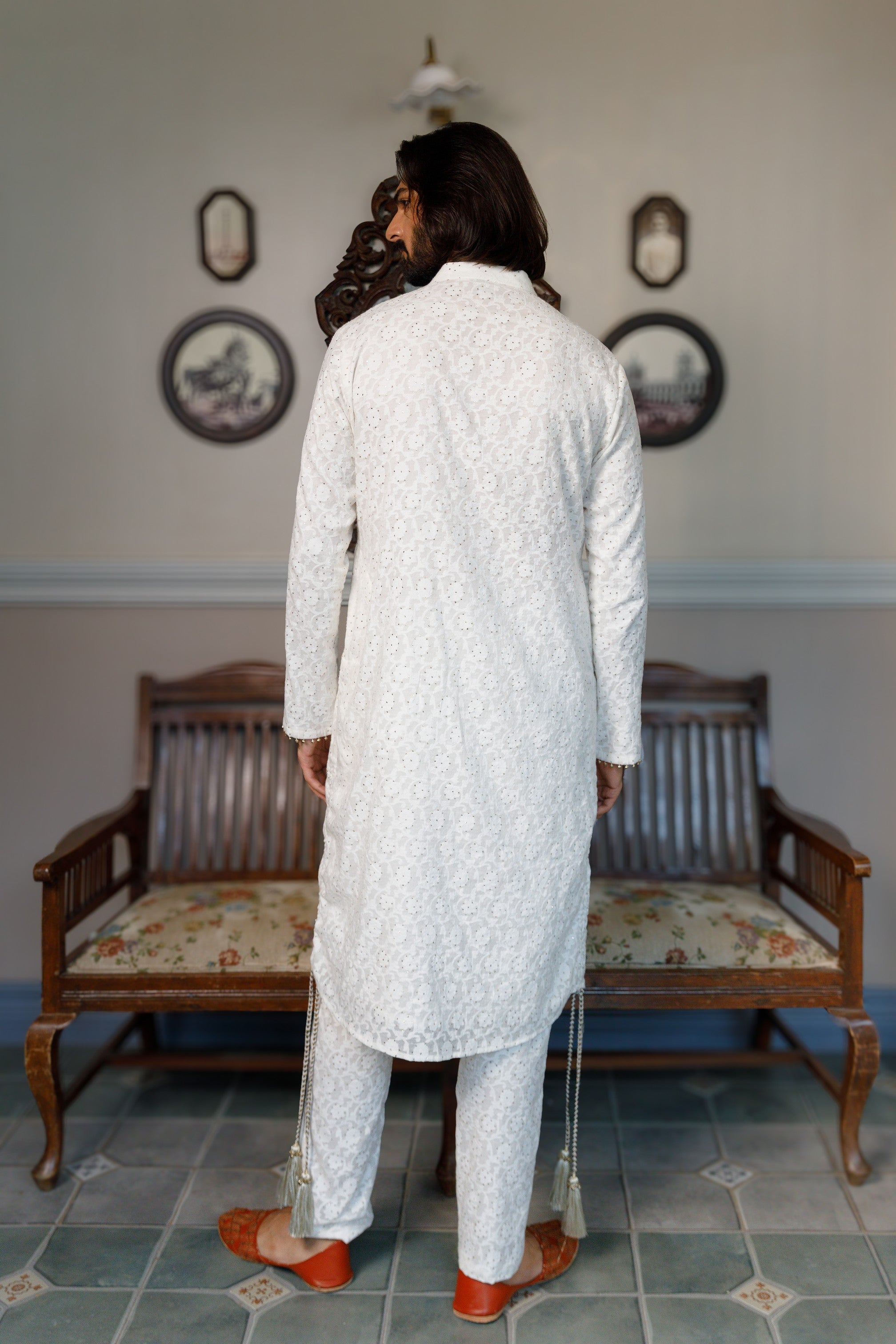 Off White Pocket Embroidered Kurta With Pant