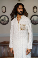 Off White Pocket Embroidered Kurta With Pant