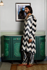 Chevron Printed Embroidered Kurta And Salwar