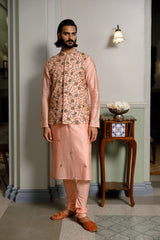 Peach Embroidered Bandi And Kurta With Cotton Silk Churidar