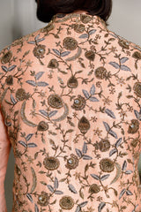 Peach Embroidered Bandi And Kurta With Cotton Silk Churidar