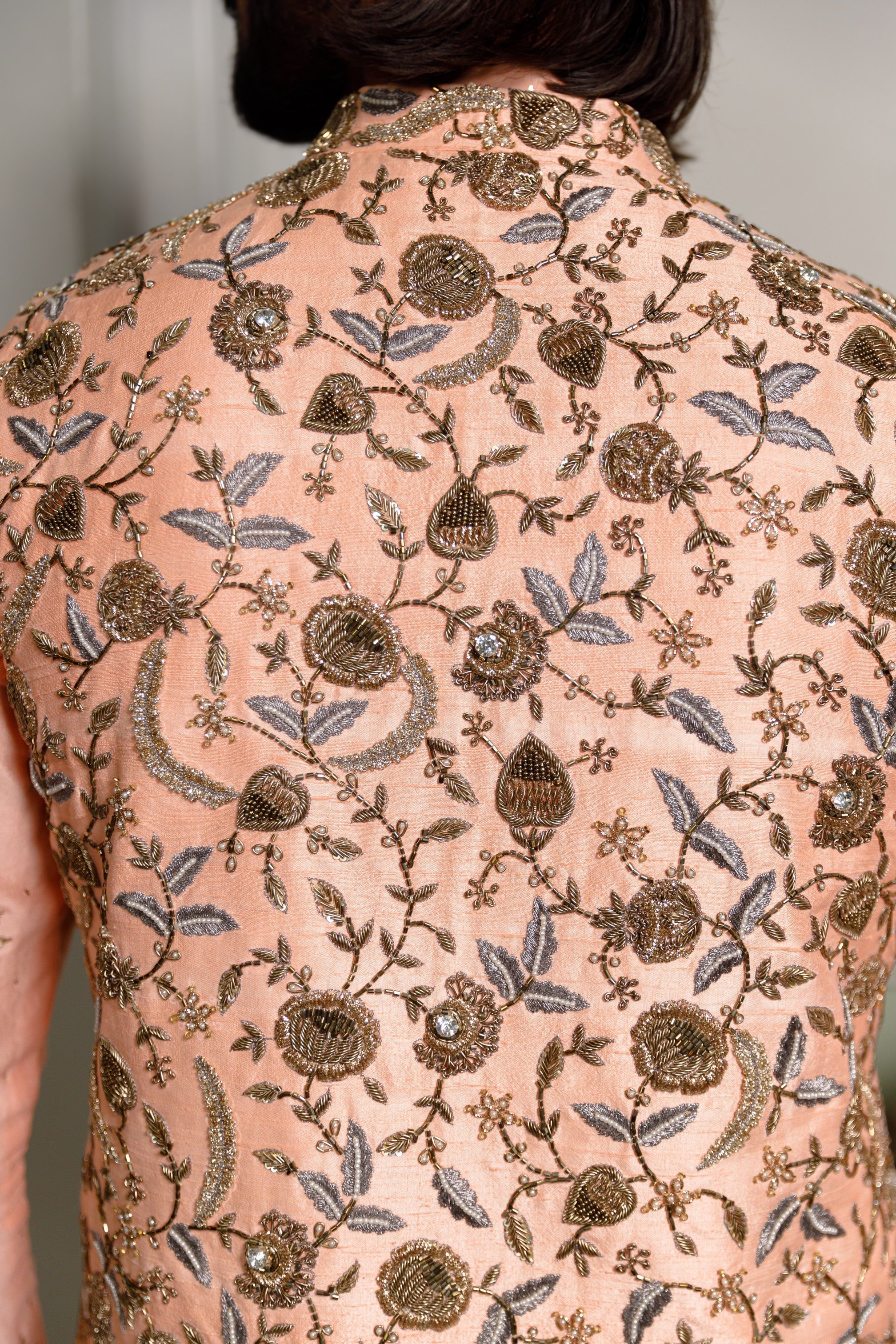 Peach Embroidered Bandi And Kurta With Cotton Silk Churidar