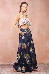 Off white crepe ruffle bustier with pants