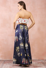 Off white crepe ruffle bustier with pants