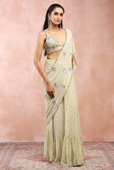 MINT APPLIQUE EMBROIDERED CHOLI AND SAREE