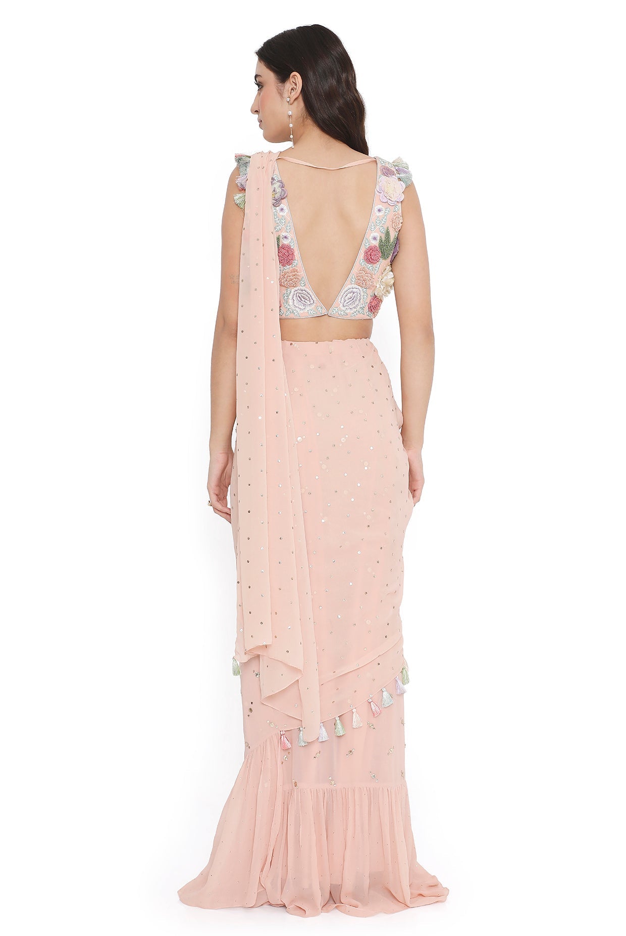 Rose Pink Embroiderd Choli With Embroidered Frill Saree