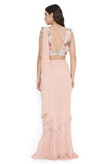 Rose Pink Embroiderd Choli With Embroidered Frill Saree