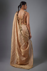 Dull Rose Color Embroidered Tissue Fabric Short Choli With Stitched Saree.